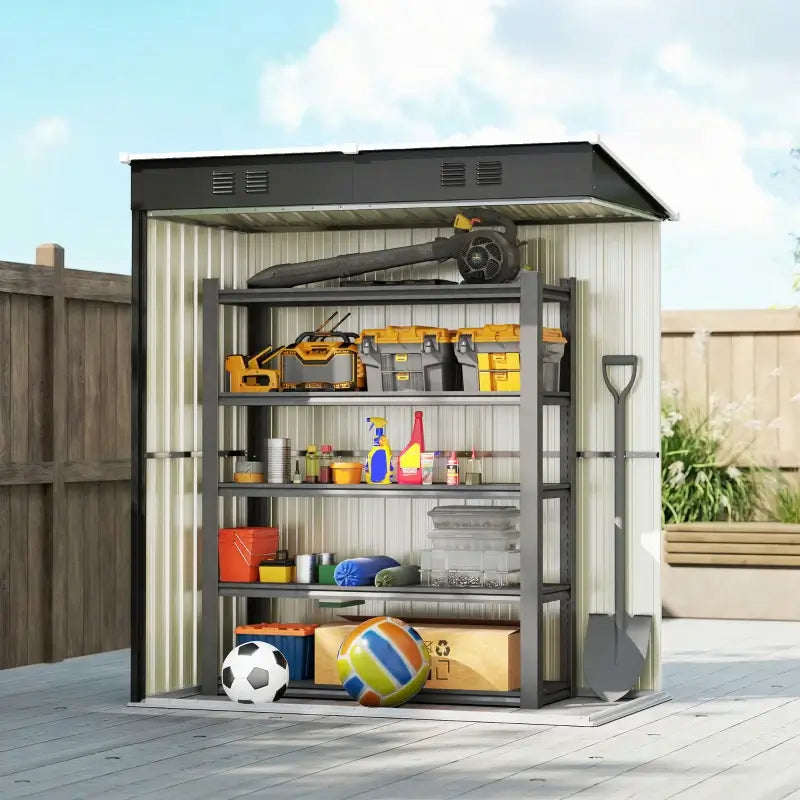 Outsunny 5 x 3 ft Lean-to Garden Shed, Outdoor Storage Shed with Lockable Door and Vents, Dark Grey