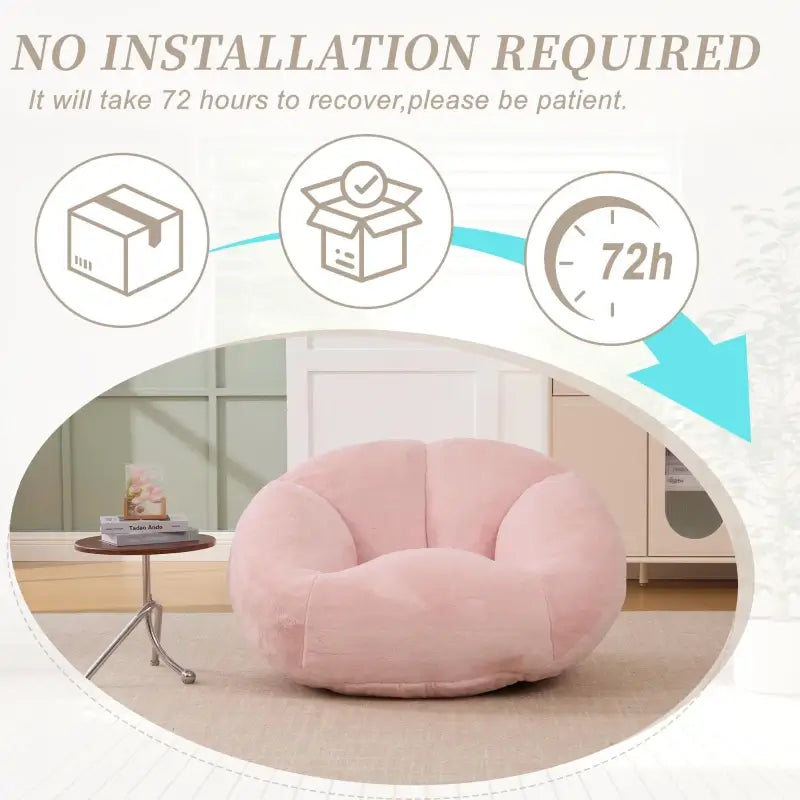 Shell-Shaped Bean Bag Chair with High-Rebound Memory Foam Filling, Ergonomic Floor Lounger with Faux Fur Removable Cover, 100L x 90W x 57H cm, Pink