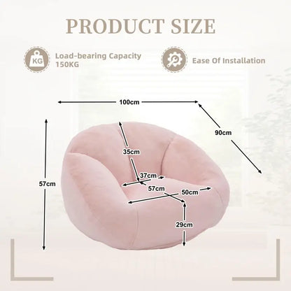 Shell-Shaped Bean Bag Chair with High-Rebound Memory Foam Filling, Ergonomic Floor Lounger with Faux Fur Removable Cover, 100L x 90W x 57H cm, Pink