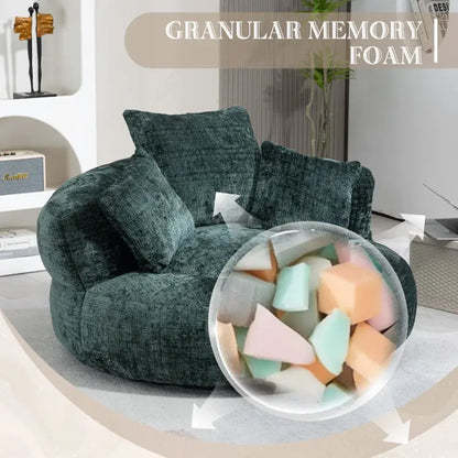 Lazy Sofa Bean Bag Chair with Memory Foam Filling, High Back and Three Pillows, Indoor and Outdoor Use, 108L x 108W x 52H cm, Green
