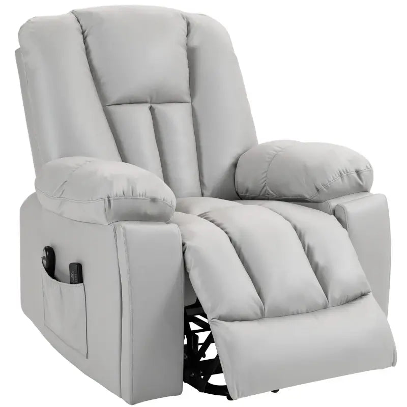 HOMCOM Leathaire Eight Massage Point Armchair, with Reclining Back - Light Grey