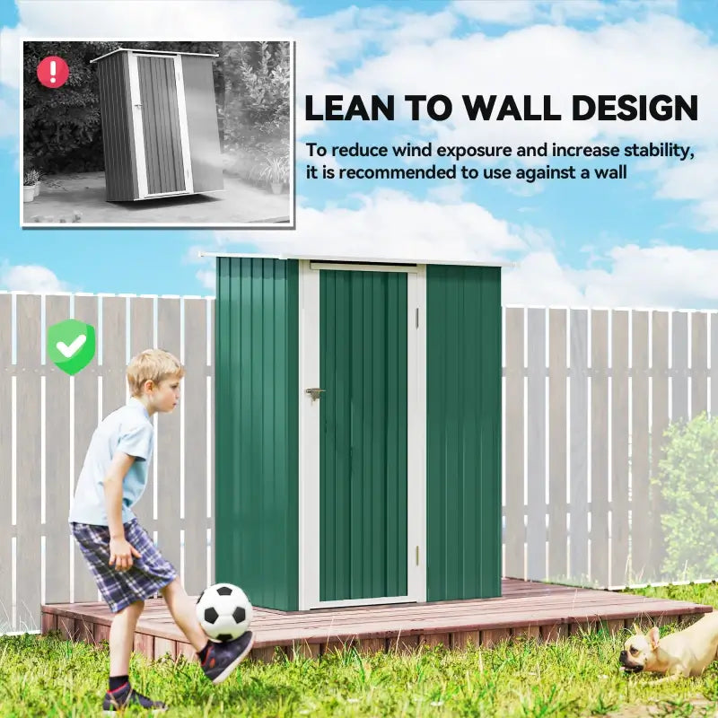 Outsunny 5ft x 3ft Garden Storage Shed, Galvanised Outdoor Metal Shed Waterproof with Sloped Roof, Lockable Door for Patio Tools, Equipment, Green