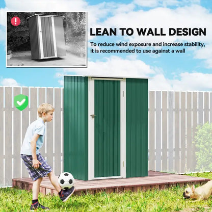 Outsunny 5ft x 3ft Garden Storage Shed, Galvanised Outdoor Metal Shed Waterproof with Sloped Roof, Lockable Door for Patio Tools, Equipment, Green