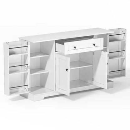 Multifunctional Kitchen Sideboard with Double-Door Compartment, Spacious Cabinet with Adjustable Shelves, 138L x 40W x 85H cm, White