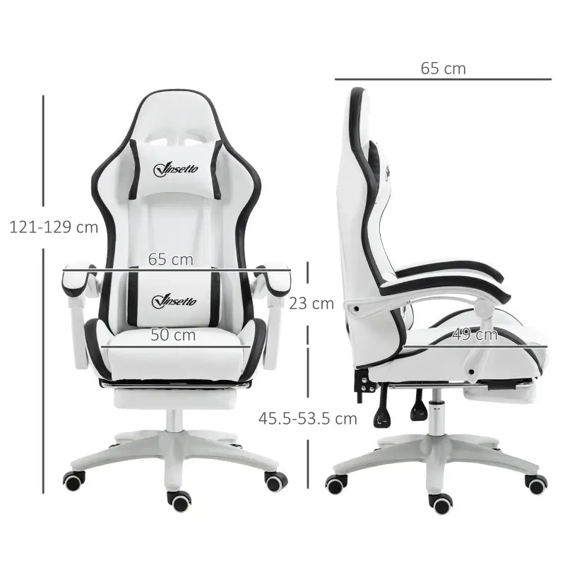 Vinsetto Gaming Chair, Computer Gamer Chair with Reclining High Back, Headrest, Lumbar Support, Footrest, Swivel Wheels, PU Leather, Adjustable Height for Home, White and Black
