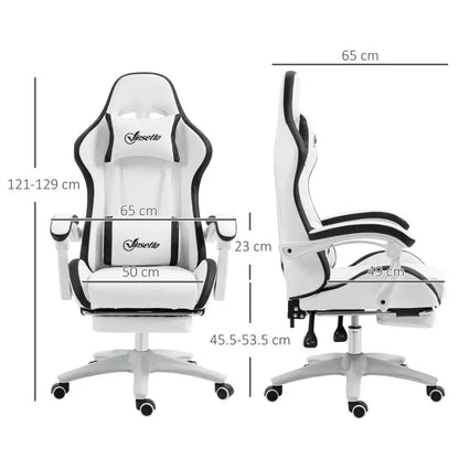 Vinsetto Gaming Chair, Computer Gamer Chair with Reclining High Back, Headrest, Lumbar Support, Footrest, Swivel Wheels, PU Leather, Adjustable Height for Home, White and Black