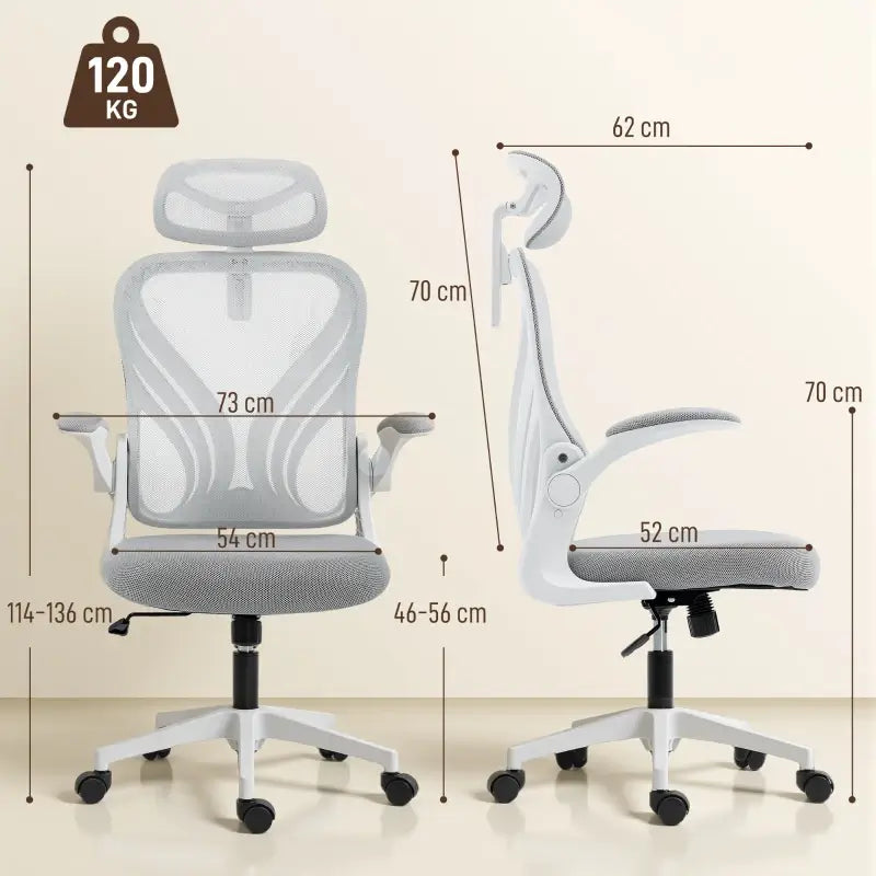 HOMCOM Ergonomic Office Chair with Foldable Backrest, 2D Headrest - Light Grey
