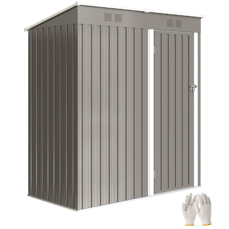 Outsunny 5 x 3 ft Lean-to Garden Shed, Outdoor Storage Shed with Lockable Door and Vents, Light Grey