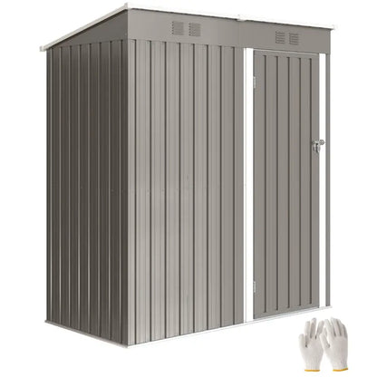 Outsunny 5 x 3 ft Lean-to Garden Shed, Outdoor Storage Shed with Lockable Door and Vents, Light Grey