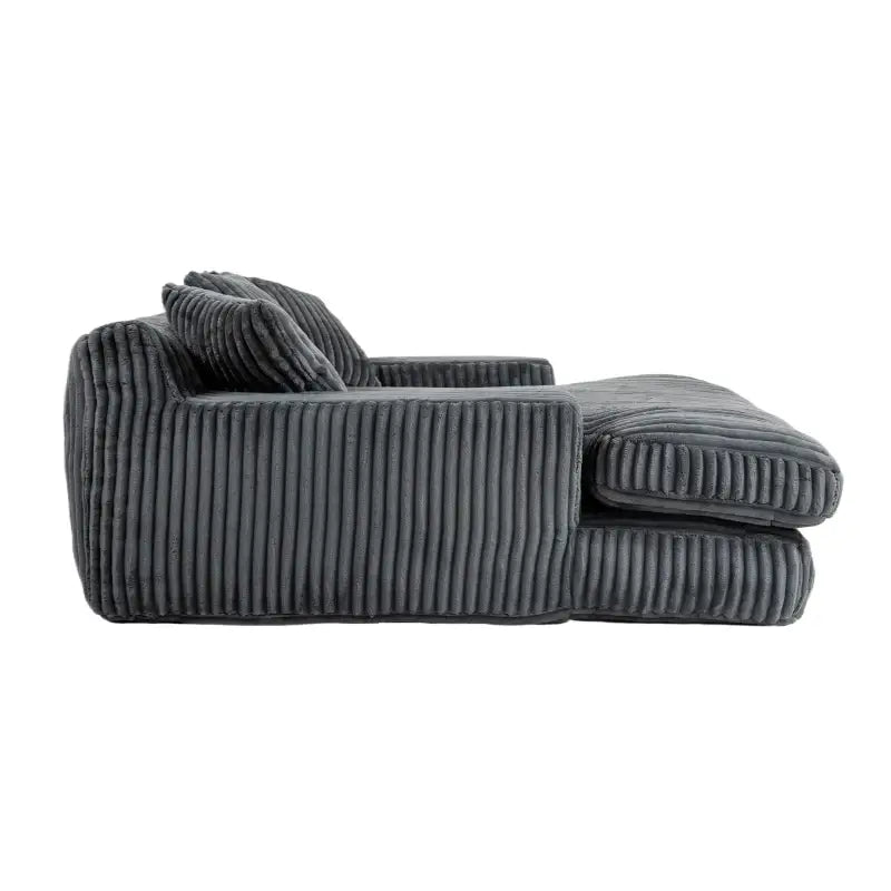 Oversized Chaise Longue Sofa with 3 Throw Cushions and Wide Armrests, Chair with Shredded Memory Foam Seat, 155L x 125W x 63H cm, Dark Gray