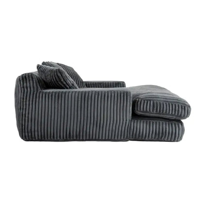 Oversized Chaise Longue Sofa with 3 Throw Cushions and Wide Armrests, Chair with Shredded Memory Foam Seat, 155L x 125W x 63H cm, Dark Gray