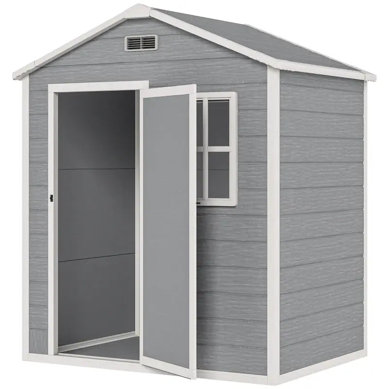 Outsunny 6 x 4ft Plastic Shed with Floor, Wood Effect Resin Garden Shed with Window, Lockable Door, Lock and Keys, Vents, All Weather Resistant for Outdoor, Patio, Lawn, Grey