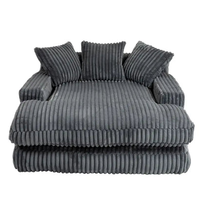 Oversized Chaise Longue Sofa with 3 Throw Cushions and Wide Armrests, Chair with Shredded Memory Foam Seat, 155L x 125W x 63H cm, Dark Gray