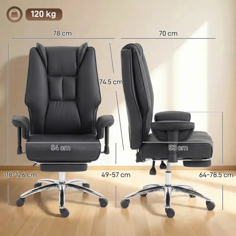 HOMCOM Executive Office Chair, Reclining Desk Chair with Footrest, Adjustable Armrests, Pet Friendly Faux Leather, Black