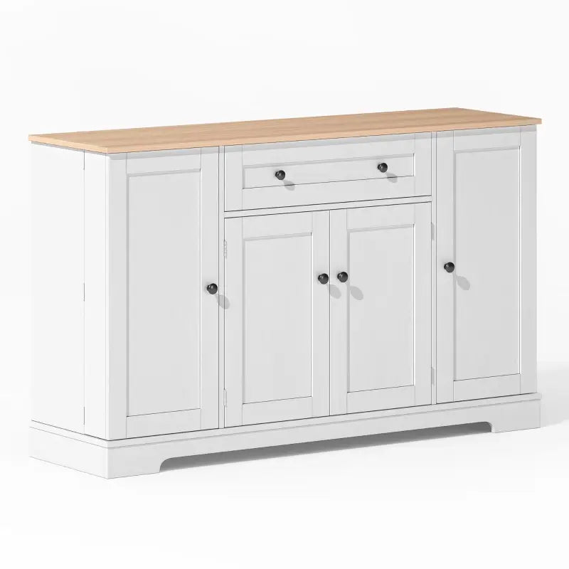 Multifunctional Kitchen Sideboard with Double-Door Compartment, Spacious Cabinet with Adjustable Shelves, 138L x 40W x 85H cm, Natural+White