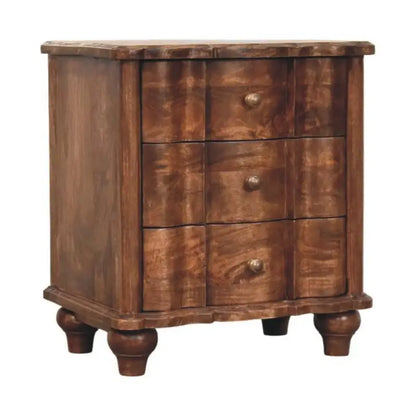 Solid Mango Wood Chest of Drawers with 3 Spacious Drawers and Turned Legs, Bedside Cabinet for Living Room, 40L x 85W x 83H cm, Brown