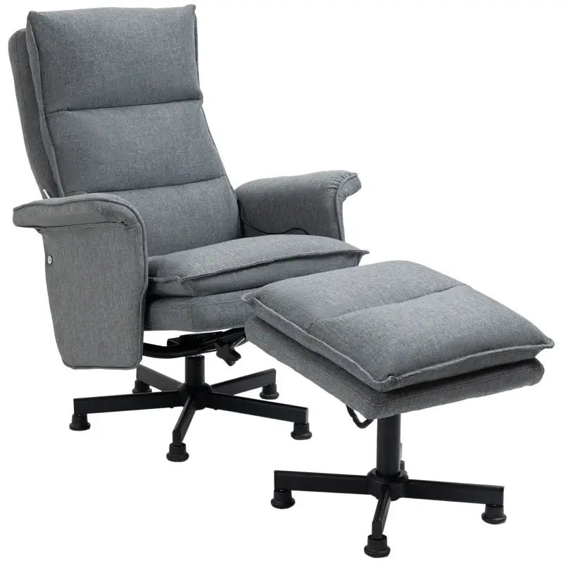 HOMCOM Swivel Recliner Chair and Footstool, Upholstered Massage Recliner Armchair with Remote Control, Timer and Steel Base, Grey