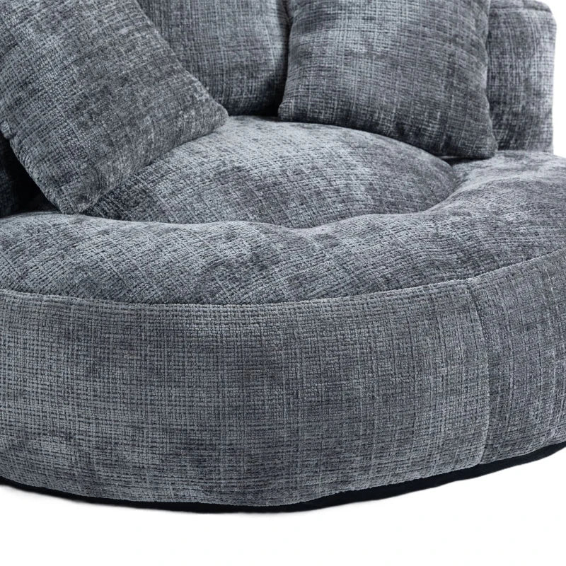 Chenille Bean Bag Chair with Memory Foam Filling, High Back Lounger with Three Pillows for Adults and Kids, 108L x 108W x 52H cm, Gray
