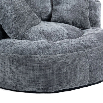 Chenille Bean Bag Chair with Memory Foam Filling, High Back Lounger with Three Pillows for Adults and Kids, 108L x 108W x 52H cm, Gray