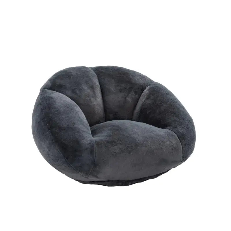 Shell-Shaped Bean Bag Chair with High-Rebound Memory Foam Filling, Ergonomic Floor Lounger with Faux Fur Removable Cover, 100L x 90W x 57H cm, Black