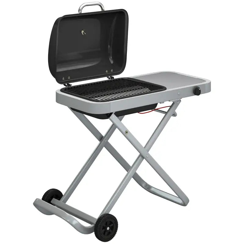 Outsunny Foldable Gas BBQ Grill with Side Table, Portable Gas Barbecue Grill with Thermometer, Grease Box, Wheels, 2.5 kW, Black