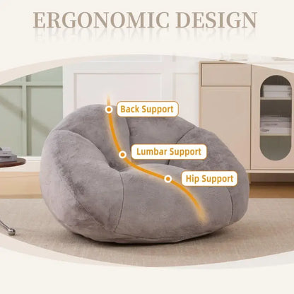 Shell-Shaped Sofa with High-Rebound Foam and Ergonomic Lumbar Support, Giant Sofa with Faux Fur, 100L x 90W x 57H cm, Light Gray