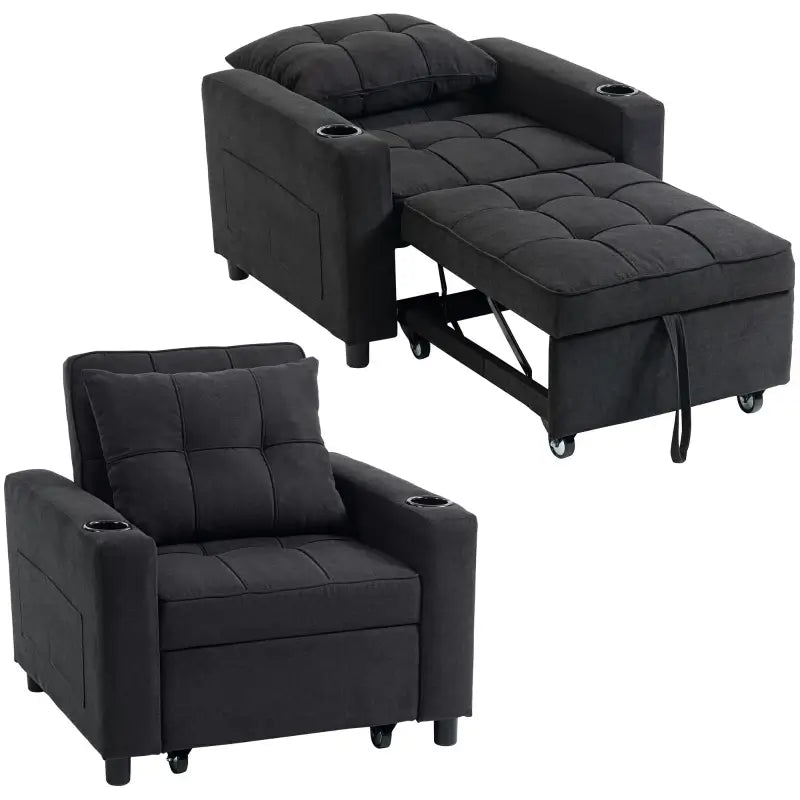 HOMCOM 3-in-1 Single Sofa Bed, Convertible Sleeper Chair Bed - Black