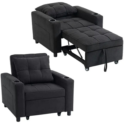 HOMCOM 3-in-1 Single Sofa Bed, Convertible Sleeper Chair Bed - Black