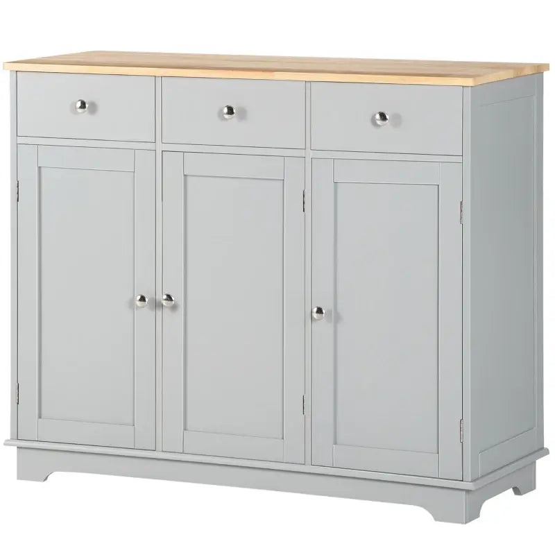 HOMCOM Sideboard with Rubberwood Top and Independent Storage Shelves for Dining Room, Kitchen - Grey