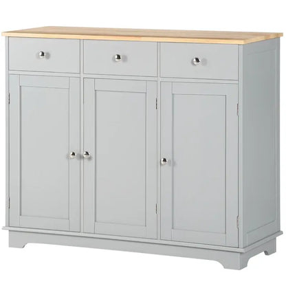 HOMCOM Sideboard with Rubberwood Top and Independent Storage Shelves for Dining Room, Kitchen - Grey