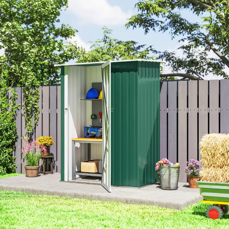 Outsunny 5ft x 3ft Garden Storage Shed, Galvanised Outdoor Metal Shed Waterproof with Sloped Roof, Lockable Door for Patio Tools, Equipment, Green