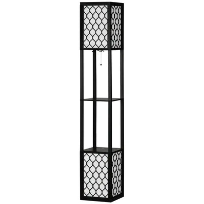 HOMCOM Floor Lamp with Shelves, Modern Tall Standing Lamps with Fabric Lampshade, Chain Switch and Dual Light for Living Room, Bedroom, Bulb not Included, Black