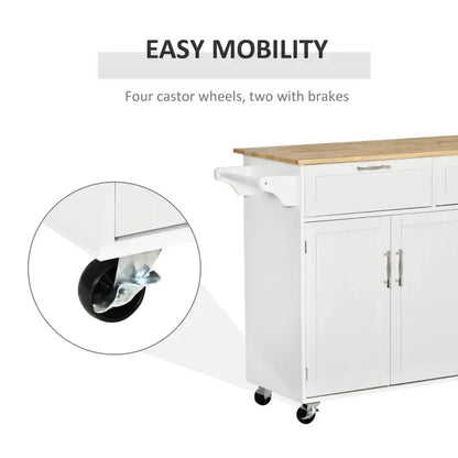 HOMCOM Kitchen Island Utility Cart, with 2 Storage Drawers & Cabinets for Dining Room, White