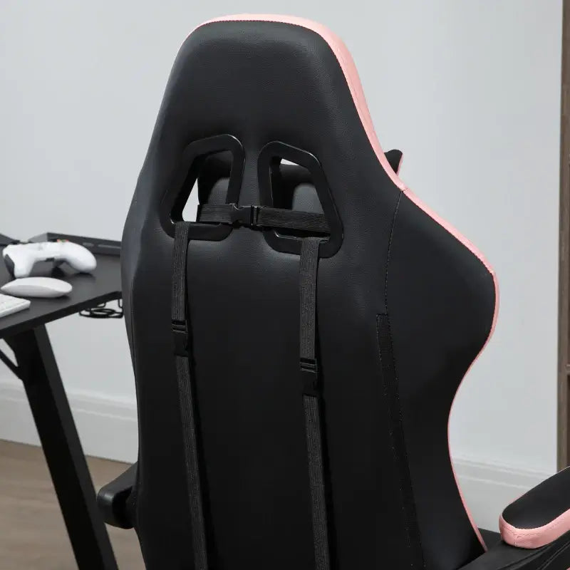 Vinsetto Gaming Chair, Computer Gamer Chair with Reclining High Back, Headrest, Lumbar Support, Footrest, Swivel Wheels, PU Leather, Adjustable Height for Home, Black and Pink